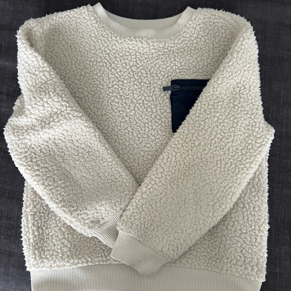 Old Navy Cream Sherpa Kids Sweater with Black Pocket